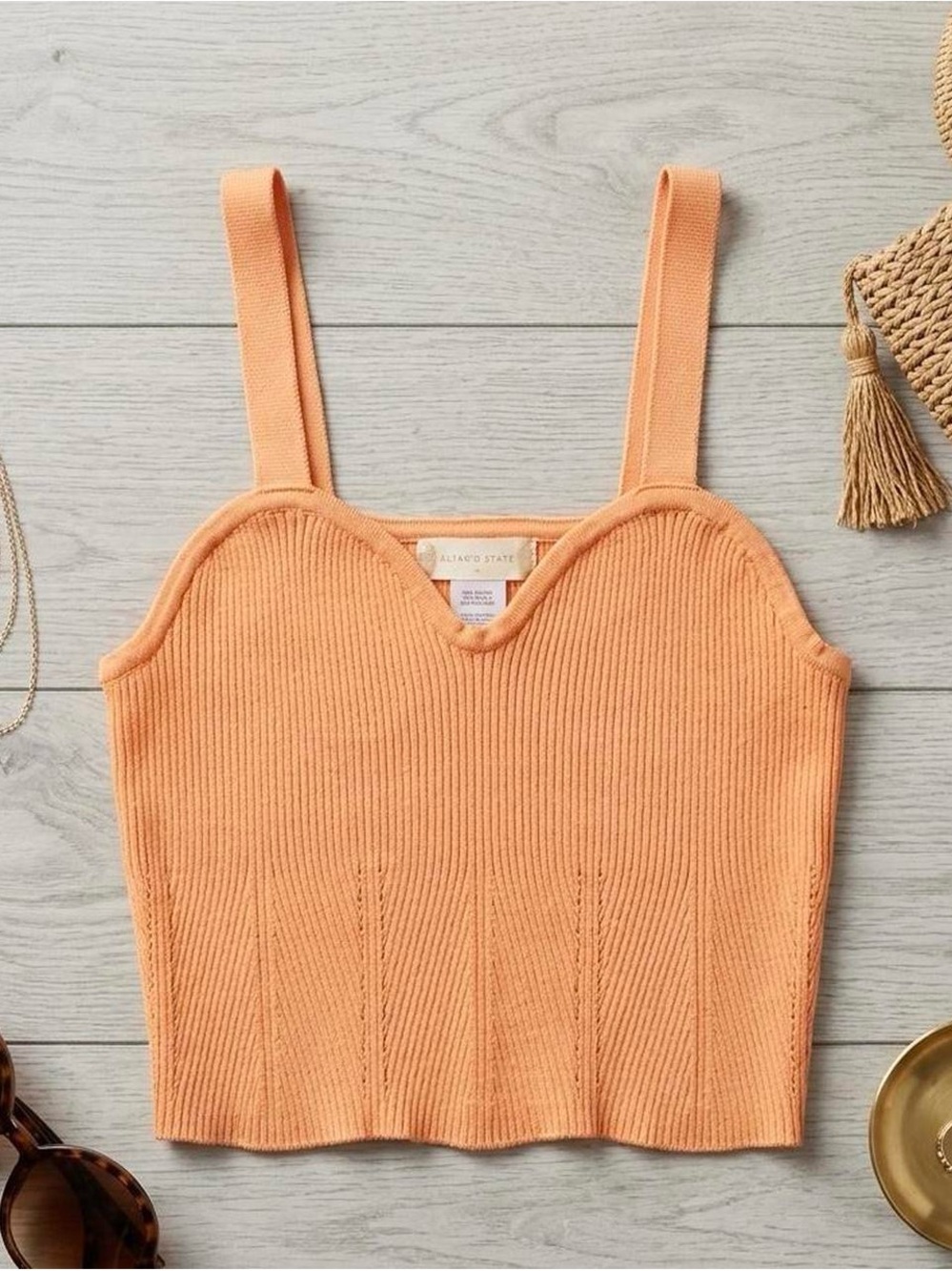 Altar'd State Peach Ribbed Sweetheart Crop Tank
